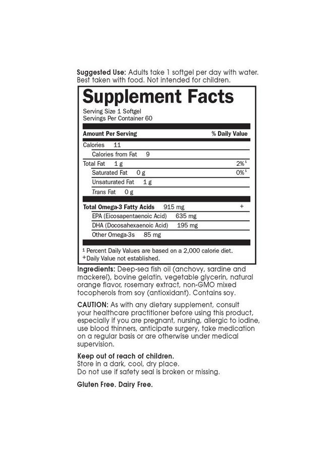 Garden of Life - Fish Oil Omega 3 Cardio Omega 3 Fish Oil Supplement For Heart Health 915Mg Omega 3 Fatty Acids Epa & Dha Orange Flavor Two Month Supply Minami Ultimate Supplements 60 Softgels - Image 1