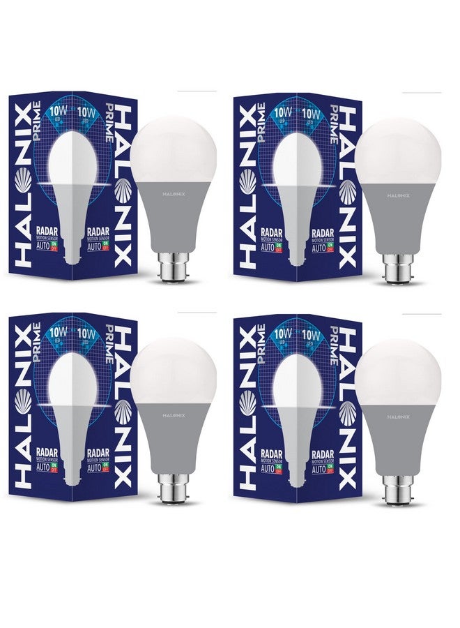 Halonix 10W Auto-on-Auto off Radar Motion Sensor Led Bulb | Auto on-Auto off led bulb | Color- White | Base- B22 | Pack of 4 | - Image 1