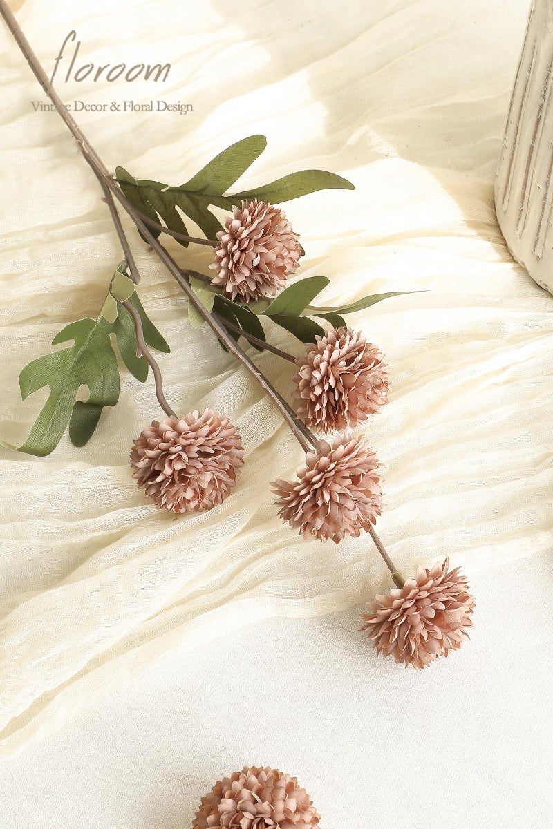 Floroom 5pcs Light Taupe Faux Silk Mums Artificial Flowers, Bulk Fake Small Mini Chrysanthemums with Stems for DIY Wedding Centerpieces Floral Arrangements Vase Fillers Home Decorations - Image 3