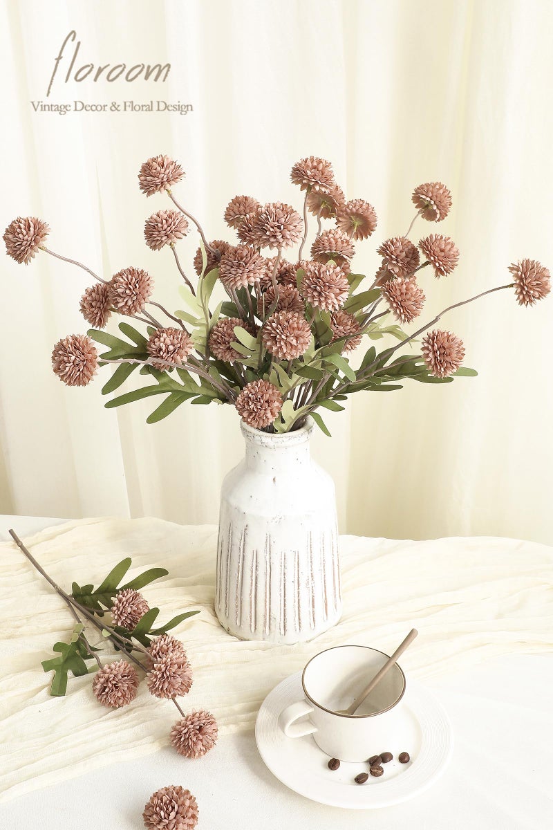 Floroom 5pcs Light Taupe Faux Silk Mums Artificial Flowers, Bulk Fake Small Mini Chrysanthemums with Stems for DIY Wedding Centerpieces Floral Arrangements Vase Fillers Home Decorations - Image 2