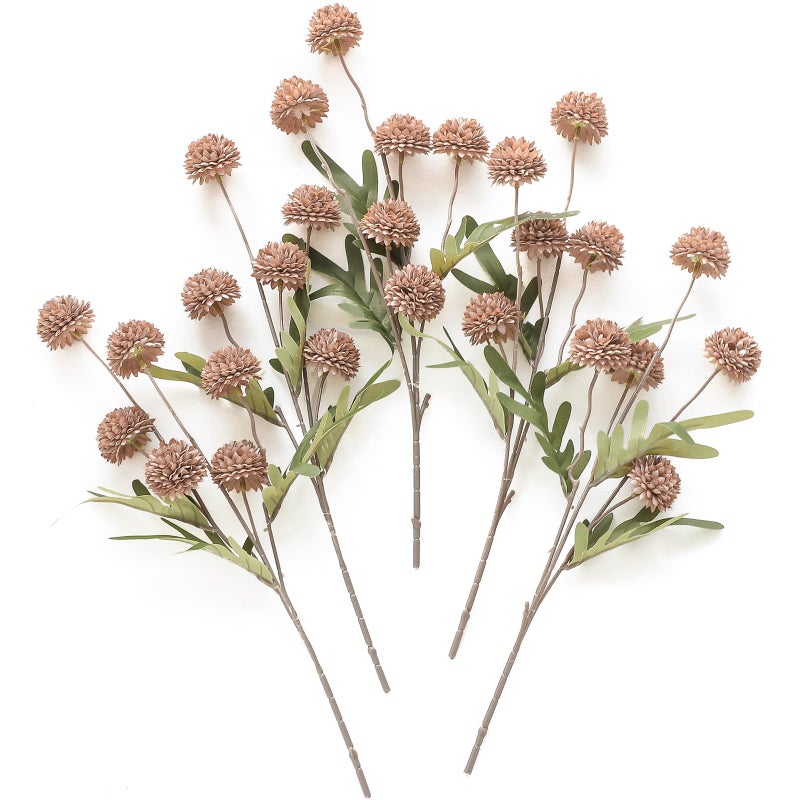 Floroom 5pcs Light Taupe Faux Silk Mums Artificial Flowers, Bulk Fake Small Mini Chrysanthemums with Stems for DIY Wedding Centerpieces Floral Arrangements Vase Fillers Home Decorations - Image 1