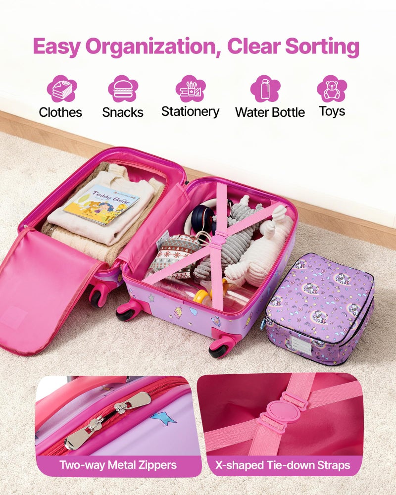 VEVOR Kids Luggage Set, 5 Piece, 18 Inch Hardside Rolling Wheels Suitcase with Backpack & U-shape Pillow, Unicorn Kids Carry on Luggage Set, Holiday Birthday Gift for Girls Boys, Airline Approved - Image 3