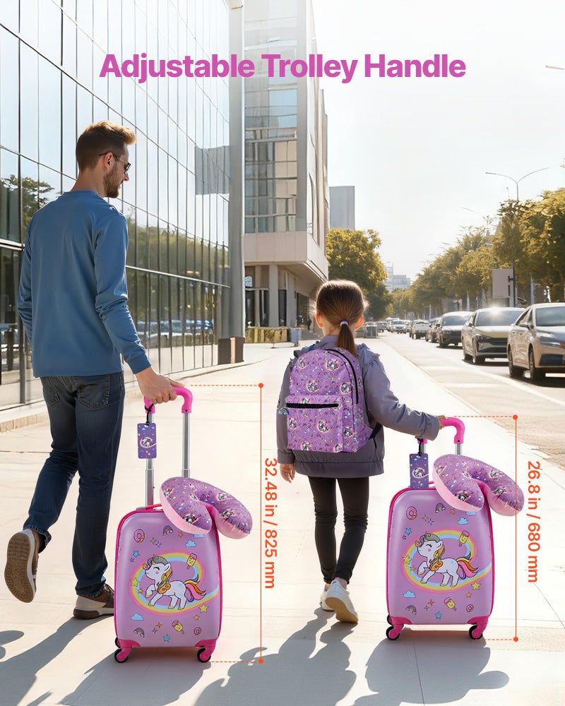 VEVOR Kids Luggage Set, 5 Piece, 18 Inch Hardside Rolling Wheels Suitcase with Backpack & U-shape Pillow, Unicorn Kids Carry on Luggage Set, Holiday Birthday Gift for Girls Boys, Airline Approved - Image 5