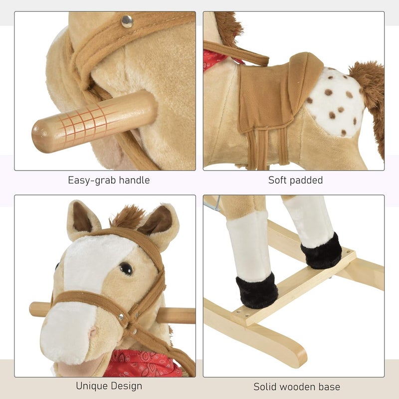 Qaba Kids Plush Ride-On Rocking Horse Toy Cowboy Rocker with Fun Realistic Sounds for Child 3-6 Years Old, Beige - Image 5