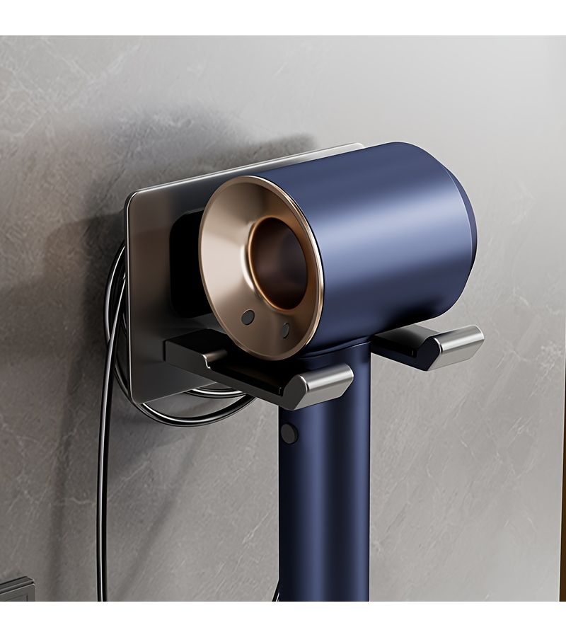 White Aluminum Hair Dryer Holder Wall Mount No Drill Needed Space Saving Bathroom Utility Organizer - Image 2