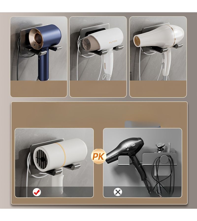 White Aluminum Hair Dryer Holder Wall Mount No Drill Needed Space Saving Bathroom Utility Organizer - Image 5