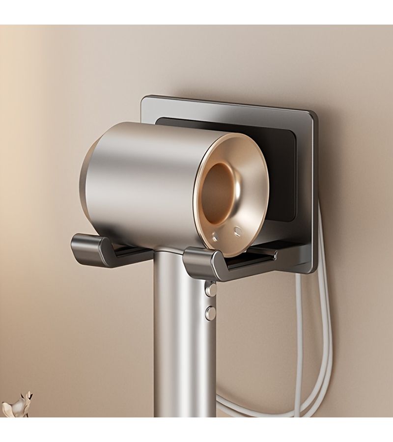 White Aluminum Hair Dryer Holder Wall Mount No Drill Needed Space Saving Bathroom Utility Organizer - Image 4