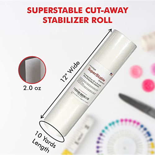 Superpunch Cutaway 2.0 Oz Stabilizer For Embroidery Machines - 12" x 10 yards roll, White SuperStable Machine Embroidery Stabilizer Backing, Cut Away Embroidery Stabilizer, Made In USA - Image 2