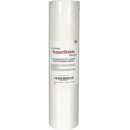 Superpunch Cutaway 2.0 Oz Stabilizer For Embroidery Machines - 12" x 10 yards roll, White SuperStable Machine Embroidery Stabilizer Backing, Cut Away Embroidery Stabilizer, Made In USA - Image 1
