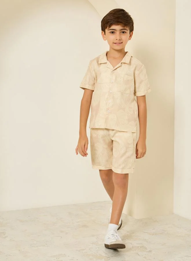 Styli Boys Beige Tropical Print Shirt and Shorts Set