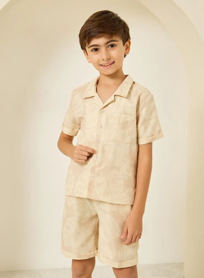 Styli Boys Beige Tropical Print Shirt and Shorts Set