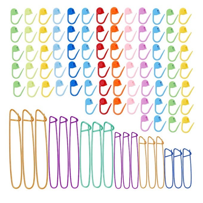 118 PCS KNITTING SET 6 SIZES KNITTING STITCH HOLDERS FOR CROCHET KNITTING NEEDLE ALUMINUM KNIT STITCH HOLDER SAFETY PINS WITH 100 LOCKING STITCH MARKERS