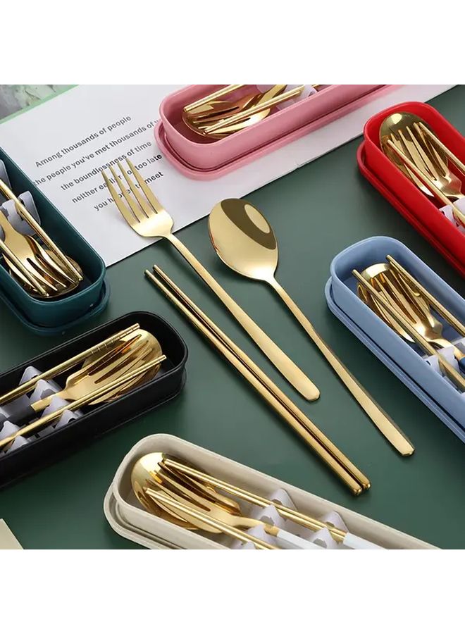 Red Golden Korean Style Sushi Chopsticks and Soup Spoon Set with Storage Box - Image 2