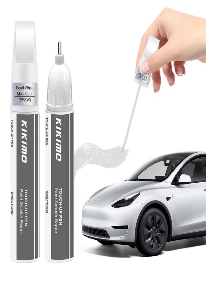 KIKIMO for Tesla Touch Up Paint(Pearl White Multi-Coat(PPSW)), Car Paint Repair Kit for Tesla Model Y/3/S/X, 2 In 1 Scratches Repair with Pen Tip and Brush, Color-Matched for Quick & Easy Fix - Image 1