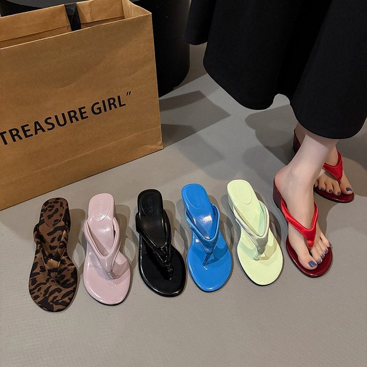 Women's Korean Style Wedge Flip Flops with Leopard Print Summer 2026 - Image 1