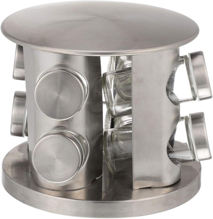 SEASONING BOX CONTAINERS WITH LIDS SEASONING BOTTLE KITCHEN RACK METAL PEPPER JAR POTS GLASS STORAGE JARS WITH LIDS SPICE JAR KITCHEN SHELF TO ROTATE FOOD STAINLESS STEEL 8 JAR