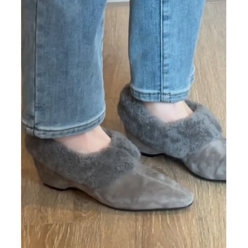 Women's Pointed Toe Slip-On Shoes with Inner Height Increase, Suede Upper - Image 3