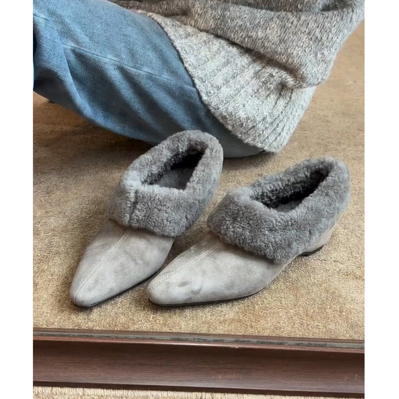 Women's Pointed Toe Slip-On Shoes with Inner Height Increase, Suede Upper - Image 2