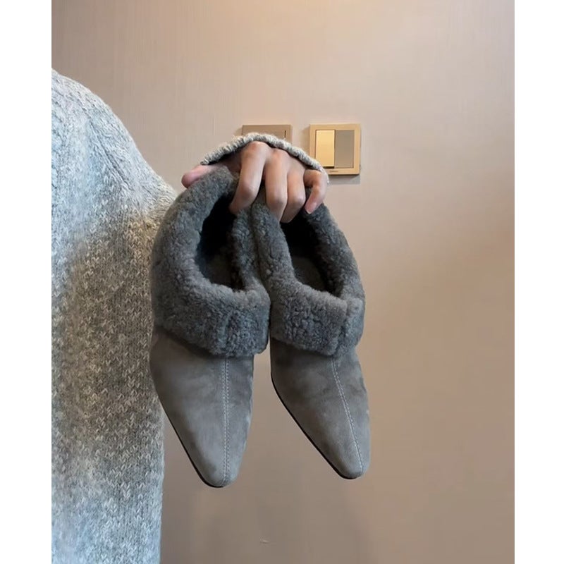 Women's Pointed Toe Slip-On Shoes with Inner Height Increase, Suede Upper - Image 1