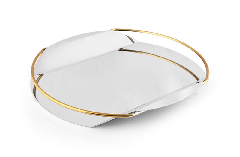Shay Large Steel Tray for Serving, Steel and Gold | Steel Bar Tray | Serving Steel Tray | Bar Tray (Steel Bar Tray) - Image 1