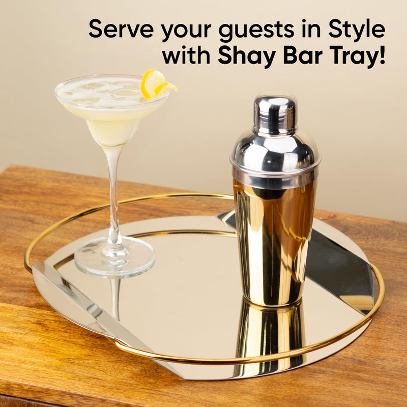 Shay Large Steel Tray for Serving, Steel and Gold | Steel Bar Tray | Serving Steel Tray | Bar Tray (Steel Bar Tray) - Image 2