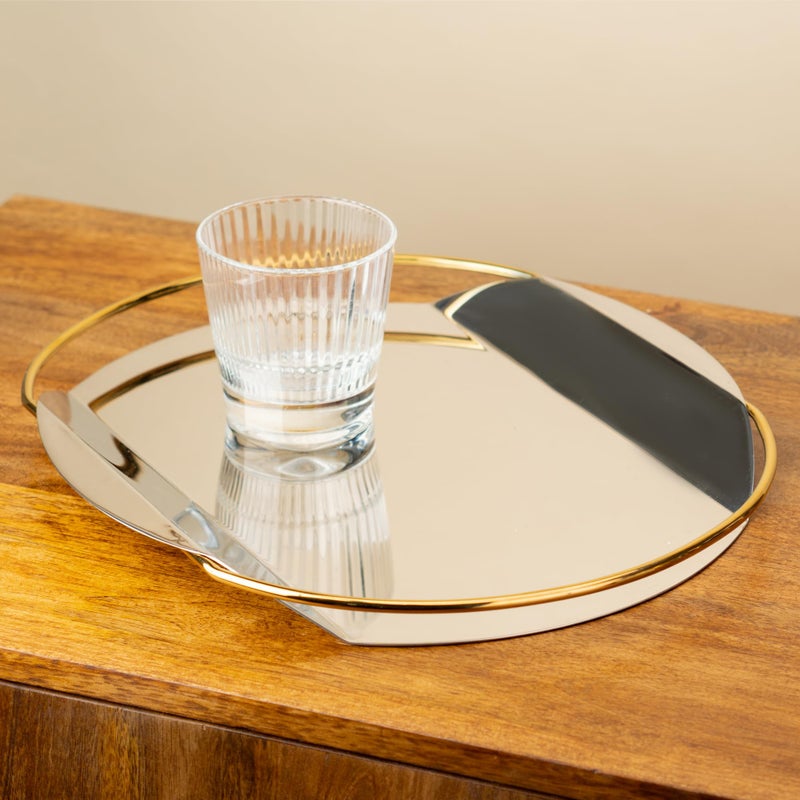 Shay Large Steel Tray for Serving, Steel and Gold | Steel Bar Tray | Serving Steel Tray | Bar Tray (Steel Bar Tray) - Image 5