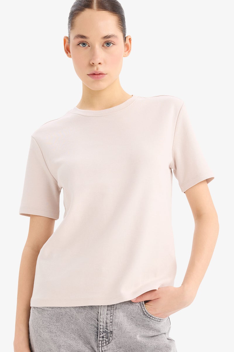 ديفاكتو تيشيرت بيزك نص كم تقيل قصة عادية برقبة مستديرة - Image 1