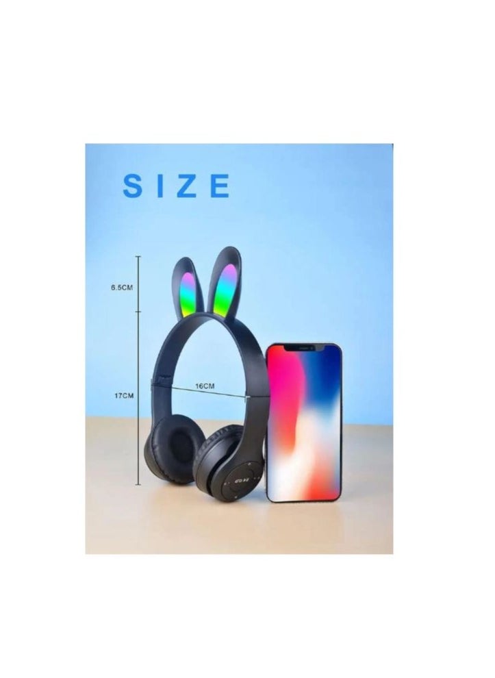 Generic - Rabbit Ear Headphone B12 New Wireless Cute Bluetooth Earphone With LED Light Black - Image 1