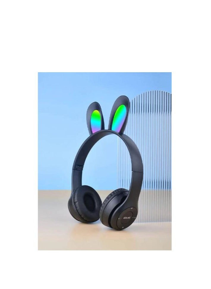 Generic - Rabbit Ear Headphone B12 New Wireless Cute Bluetooth Earphone With LED Light Black - Image 1