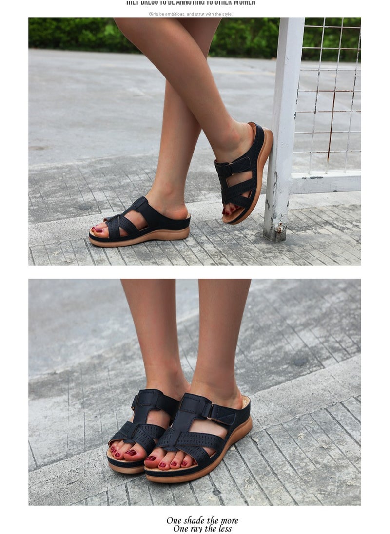 SIKETU Spring And Summer New Comfortable Casual Wedges To Wear Sandals Outside The Beach  Black  - Image 2