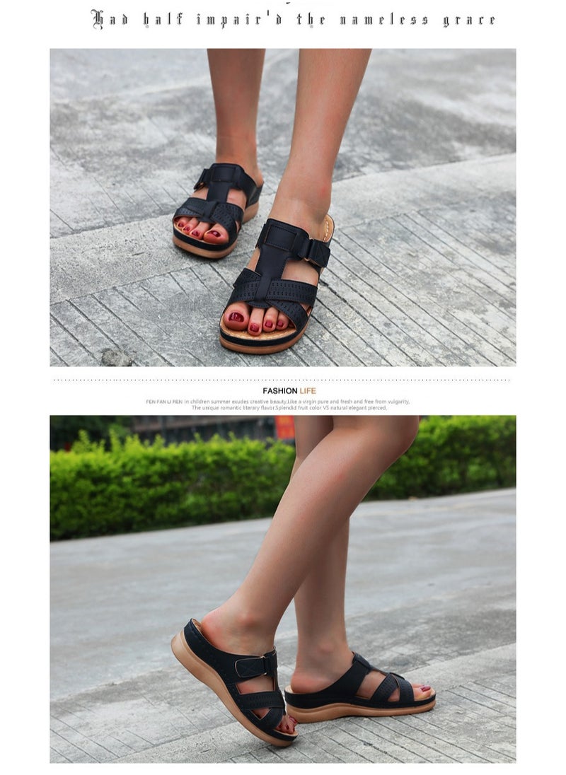 SIKETU Spring And Summer New Comfortable Casual Wedges To Wear Sandals Outside The Beach  Black  - Image 3