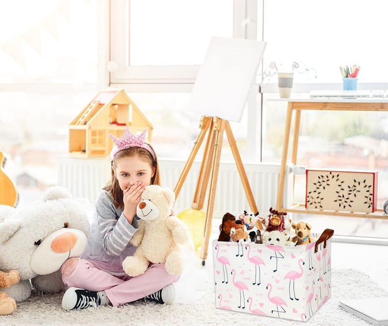 DDBASKET Flamingo Pink Basket Nursery Girl Baby Storage Basket Rectangular Cute Pattern Kids Toy Storage Bin Organizer Book Shelf Basket Baby Girls Flamingo Room Decor(Love Flamingo) - Image 4