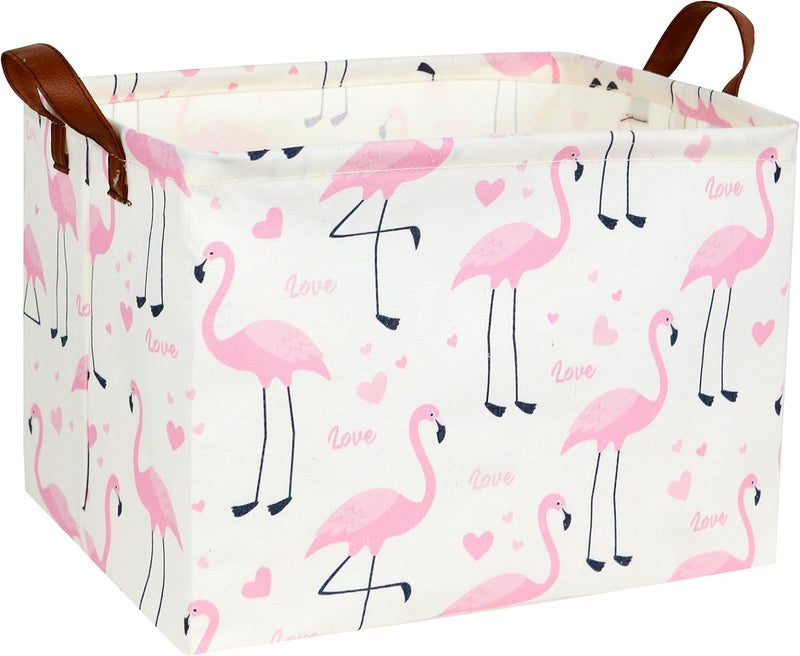 DDBASKET Flamingo Pink Basket Nursery Girl Baby Storage Basket Rectangular Cute Pattern Kids Toy Storage Bin Organizer Book Shelf Basket Baby Girls Flamingo Room Decor(Love Flamingo) - Image 1