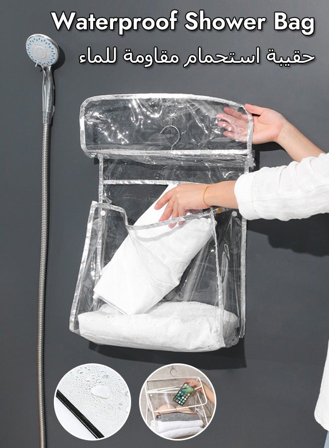 Bathroom Waterproof Hanging Bag, PVC Toiletries Storage Bag, Large Capacity Towel Clothes Organizer Bag, Shower Bag, Clear Bathroom Wash Bag for Home, Travel - Image 1