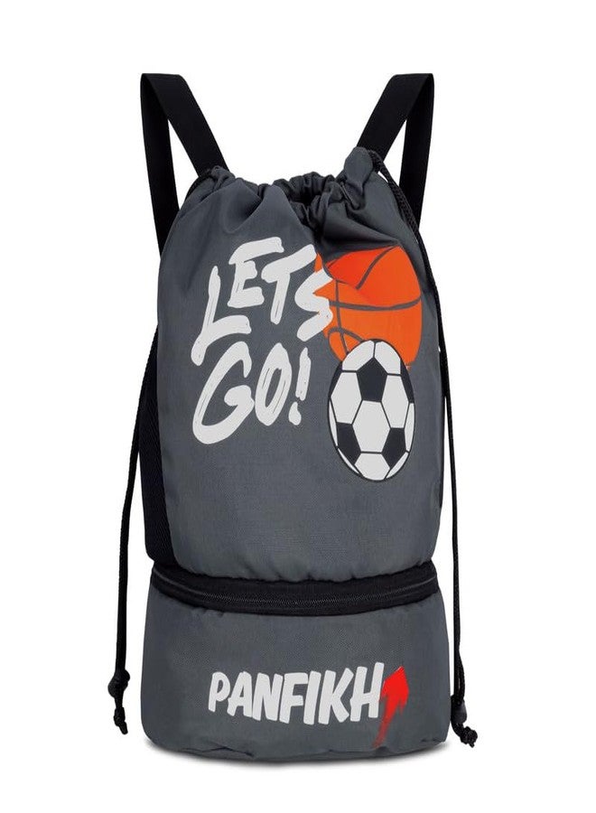 PANFIKH Football Drawstring Bag Lightweight Sports Sack Backpack for Football, Gym & Training Durable Fabric Easy Carry Sports Bag for Kids & Adults - Grey - Image 1