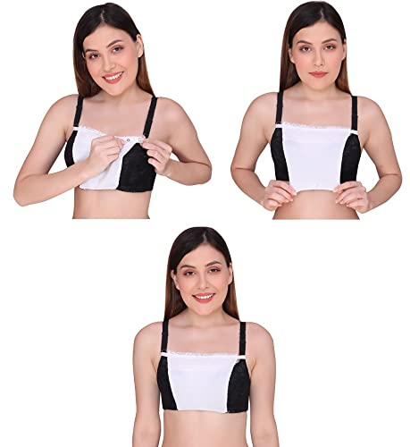 PLUMBURY Women's Cotton Spandex Clip-On Mock Camisole with Lace Camisecret -Set of 3 Black/Beige/White (One Size) - Image 4