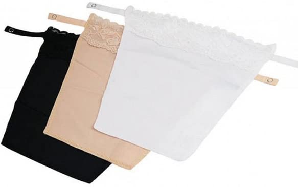 PLUMBURY Women's Cotton Spandex Clip-On Mock Camisole with Lace Camisecret -Set of 3 Black/Beige/White (One Size) - Image 2