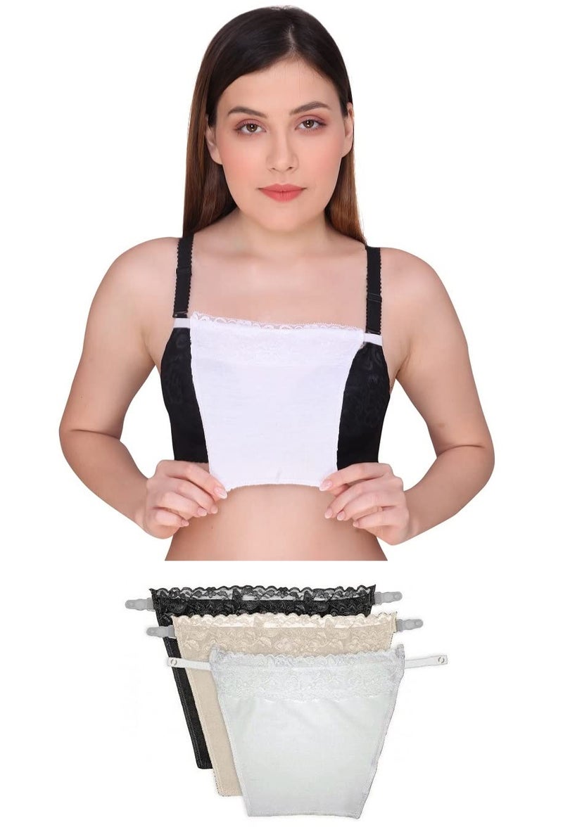 PLUMBURY Women's Cotton Spandex Clip-On Mock Camisole with Lace Camisecret -Set of 3 Black/Beige/White (One Size) - Image 1