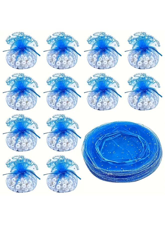 Blue Organza Drawstring Bags With Sequins 10pcs For Jewelry And Gift Packaging - Image 1