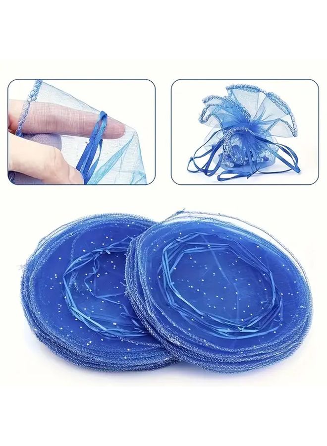 Blue Organza Drawstring Bags With Sequins 10pcs For Jewelry And Gift Packaging - Image 2