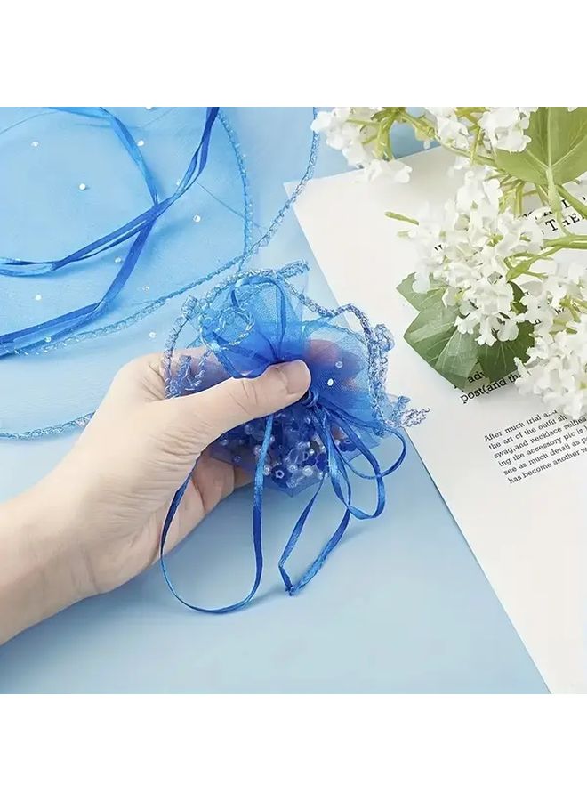 Blue Organza Drawstring Bags With Sequins 10pcs For Jewelry And Gift Packaging - Image 5