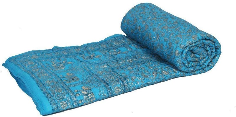 AQRATE لحاف مزدوج خفيف الوزن من القطن النقي التقليدي من أكرات راجستاني بطباعة زهرية (حجم 85X100 بوصة) - Image 1