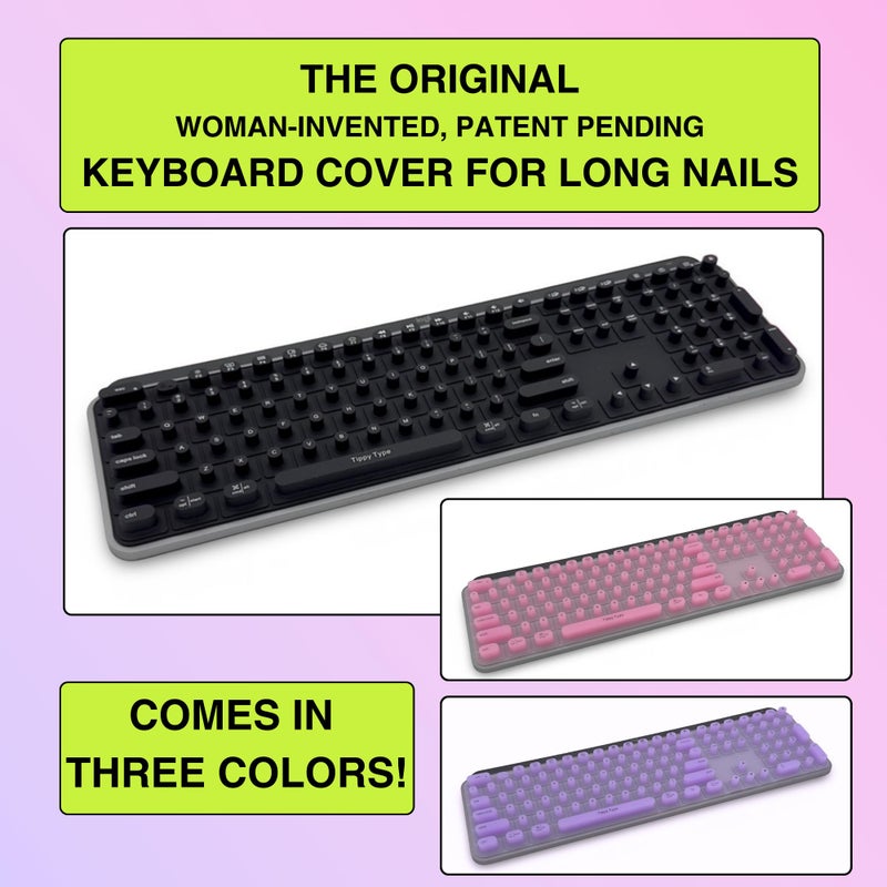 TIPPY TYPE Raised Keyboard Cover for Long Nails â€“ Fits Logitech MX Keys S Full-Size Keyboard - Silicone - The Original - Comfortable Typing, Quiet, Nail Protection (Matte Black) - Image 5