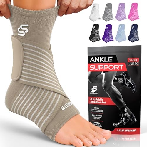 SS SLEEVE STARS Sleeve Stars Ankle Brace for Women Men Ankle Wrap for Sprain Compression Sleeve for Plantar Fasciitis Relief Easy Customizable Support w Removable Strap PairM1012Beige 