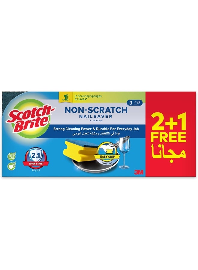 Scotch Brite Scotch-Brite® Non-Scratch Nail Saver Scrub Sponge, 2+1/pack - Image 1