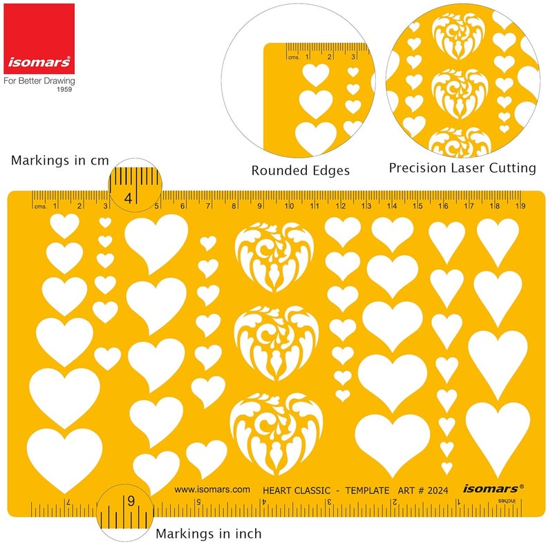 Isomars Hearts Shapes Symbols Drawing Drafting Template Stencil - Image 3