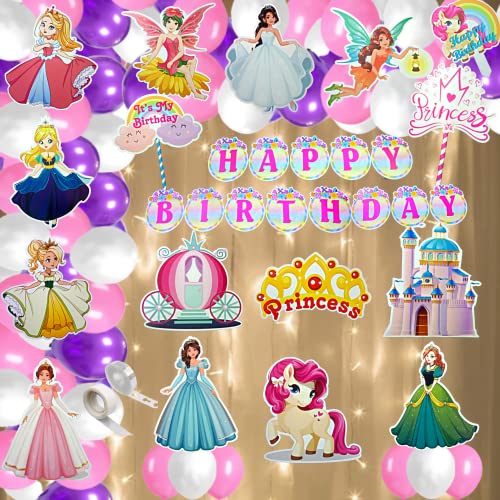 FI - FLICK IN 70 pcs Theme Birthday Party Decorations Princess Figure Cutouts Props Cake Topper 1st Birthday Princess Decoration for Girls (Pack of 70, Multicolor) - Image 1