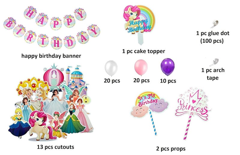 FI - FLICK IN 70 pcs Theme Birthday Party Decorations Princess Figure Cutouts Props Cake Topper 1st Birthday Princess Decoration for Girls (Pack of 70, Multicolor) - Image 2