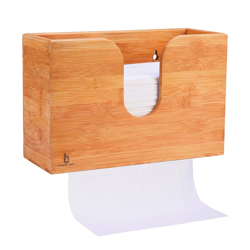 Cozee Bay Cozee Bay Bamboo Paper Towel Dispenser Paper Towel Holder for Kitchen Bathroom Toilet of Home and Commercial Wall Mount or Countertop for Multifold C Fold Z fold Trifold Hand Towels