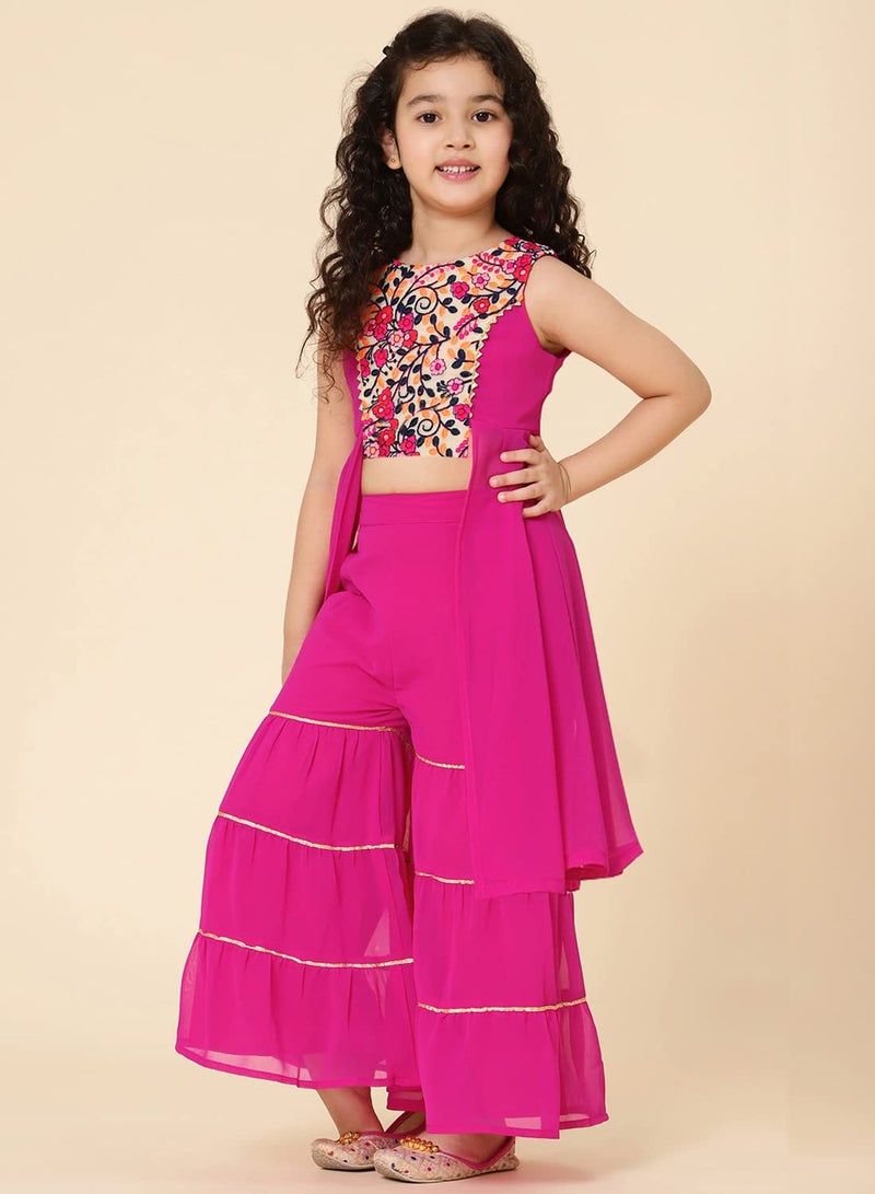 A.T.U.N. (ALL THINGS UBER NICE) A.T.U.N. Girls Embroidered Sharara Set_GSRR PLE KFG_2-3Y_Magenta-Multi - Image 3